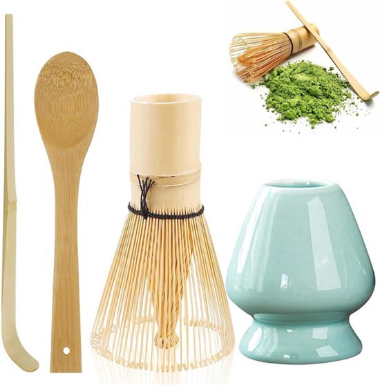 Foto: Matcha bezemset 4 stuks garde 2 theelepels whisk houder groen accessoires van keramiek perfecte set voor de bereiding lichtblauw
