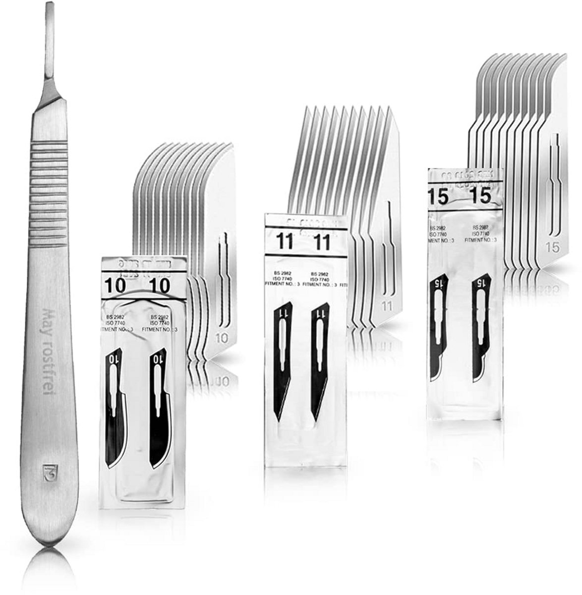 Set met 10 Scalpelmesjes Figuur 3 + Scalpelhouder 13 cm - Roestvrijstaal