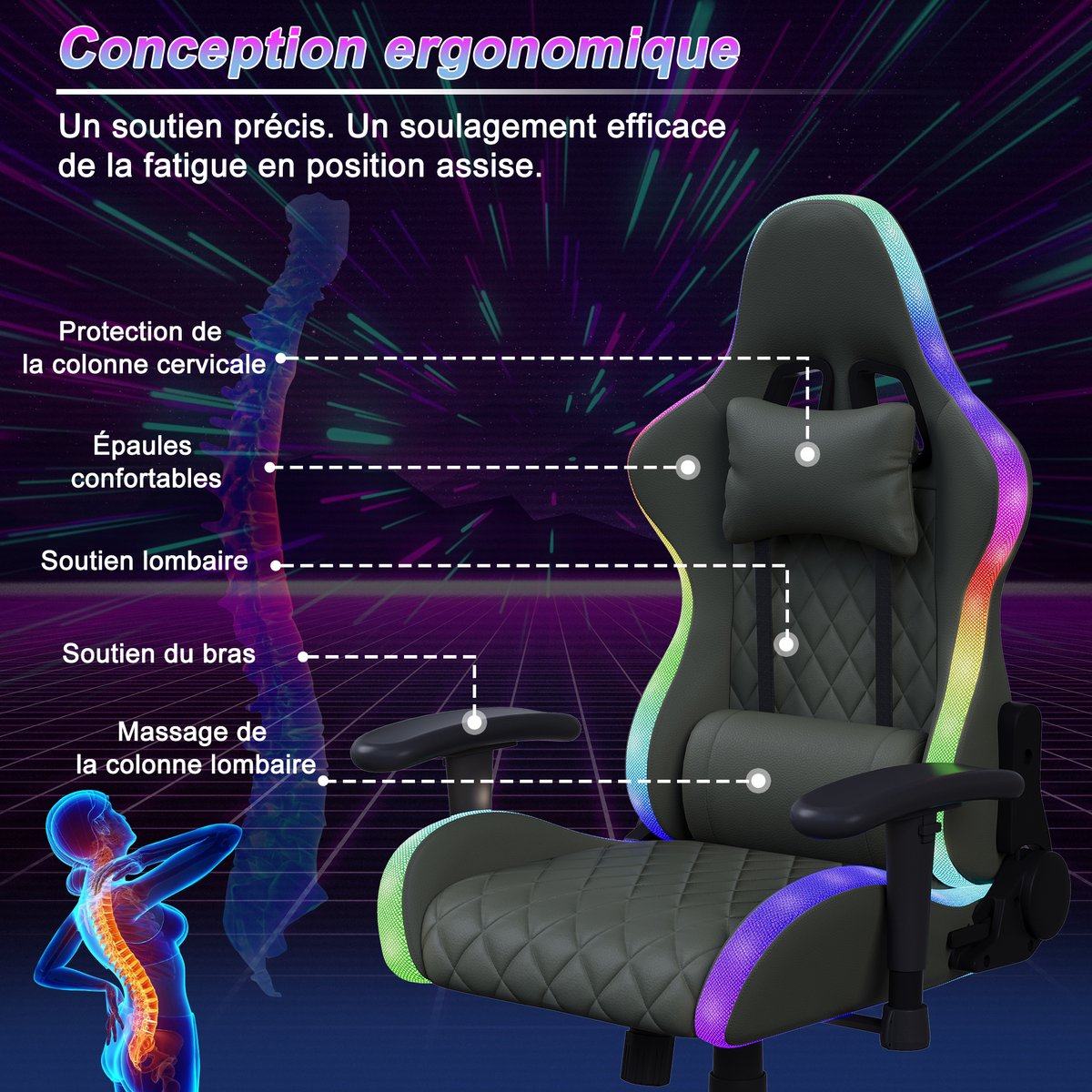 Gaming ADFBL Ergonomische Gaming Stoel met RGB Verlichting - afbeelding 3