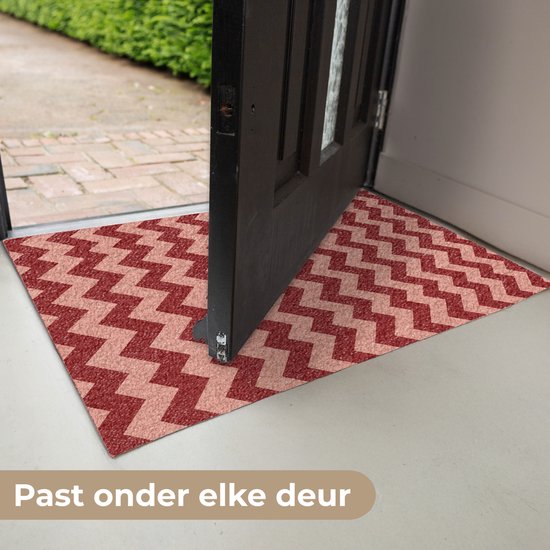 Tapis de porte 90 x 60 cm - Motif zigzag - Rayures - Rouge - Tapis d'intérieur - Tapis de nettoyage - Paillassons imprimé - Tapis d'entrée