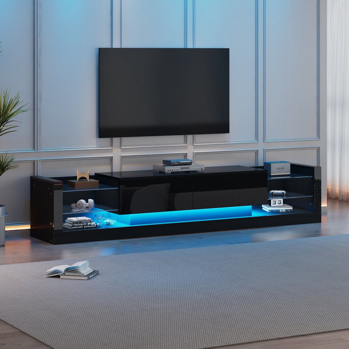 OKWISH TV Kast - Vorm 181x38x38 cm - Hangend TV Meubel Met LED En Glasfront - Voor Slaap-