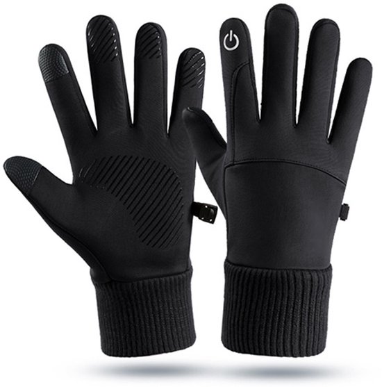 Winter handschoenen - Touchscreen handschoenen - Fiets handschoenen - Heren handschoenen - Dames handschoenen - Warme en winddichte sporthandschoenen - Warme handschoenen voor fietsen, buitenactiviteiten en skiën - Zwart - Maat L
