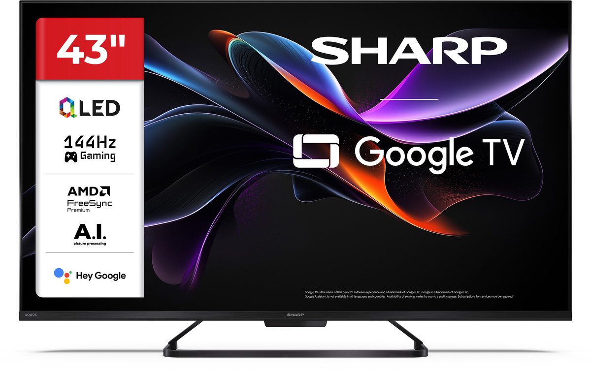 Sharp Aquos 43HR7265 - 43 inch - 144Hz 4K UHD QLED - Google TV - 2025 - Sharp - €429,00