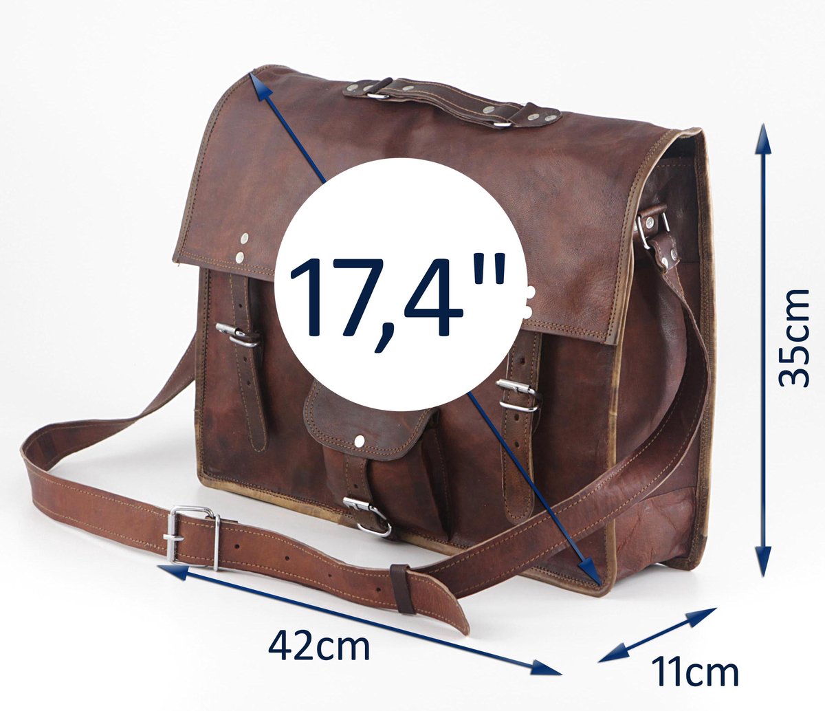 Laptop Tas 17 inch “Lobo” ECHT LEER Messenger Tas – Urban Vintage Satchel Tas 42 x 35 x 11 cm -– model 0892 – Kleur Cognac Bruin - Aktetas