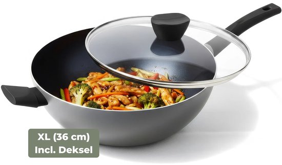 Wok céramique ISENVI Avon avec couvercle 36 CM - Poignée Ergo