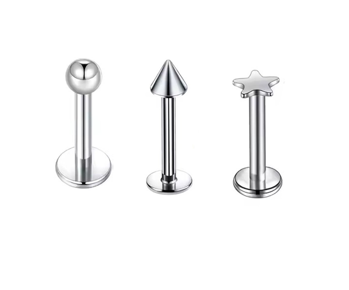 WeLoveSilver - zilverkleurige chirurgisch stalen piercing set - bolletje, punt en ster