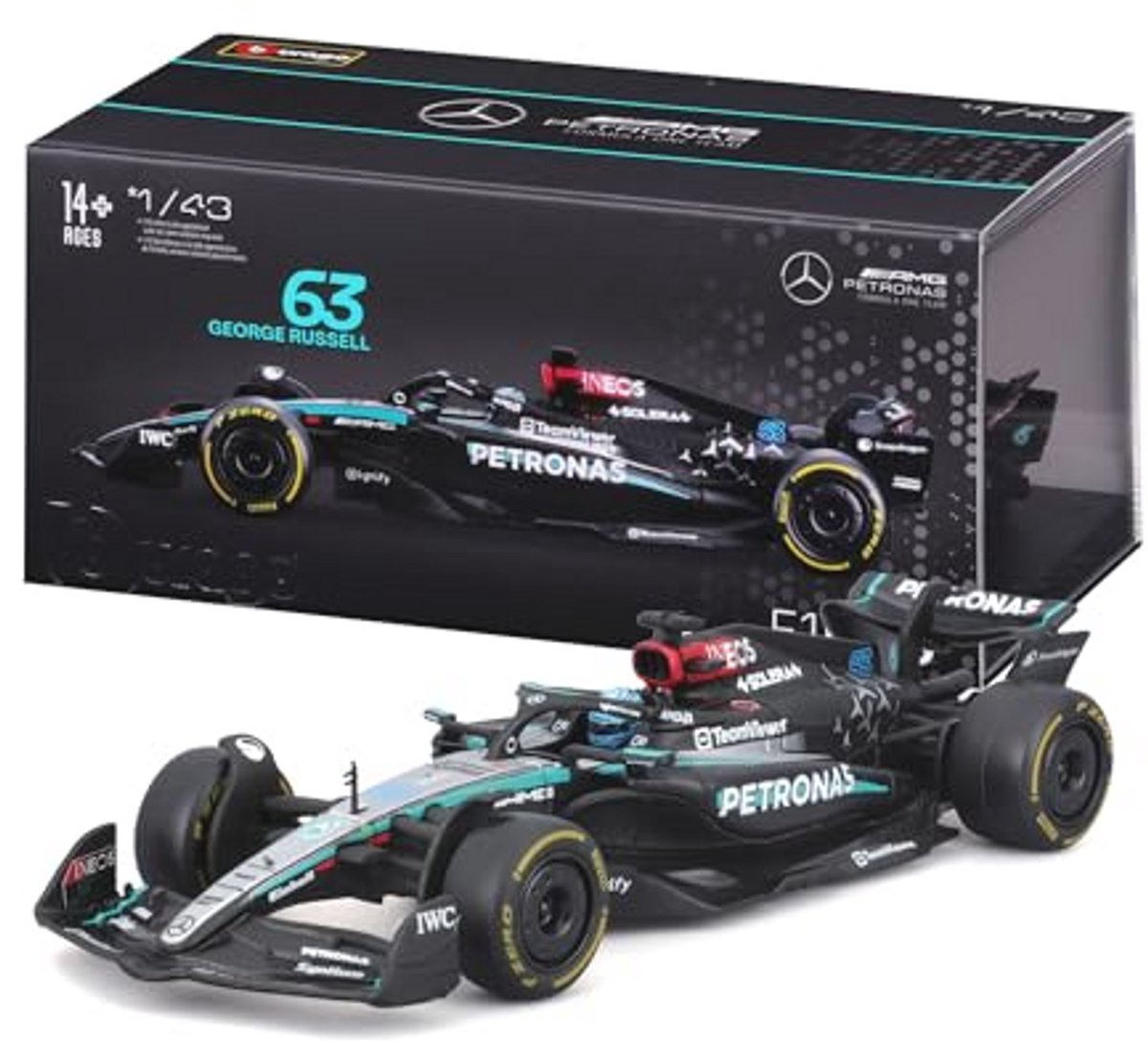 Formule 1 Diecast Model 1:43 met Helm en Displaykoffer - George Russell 2024