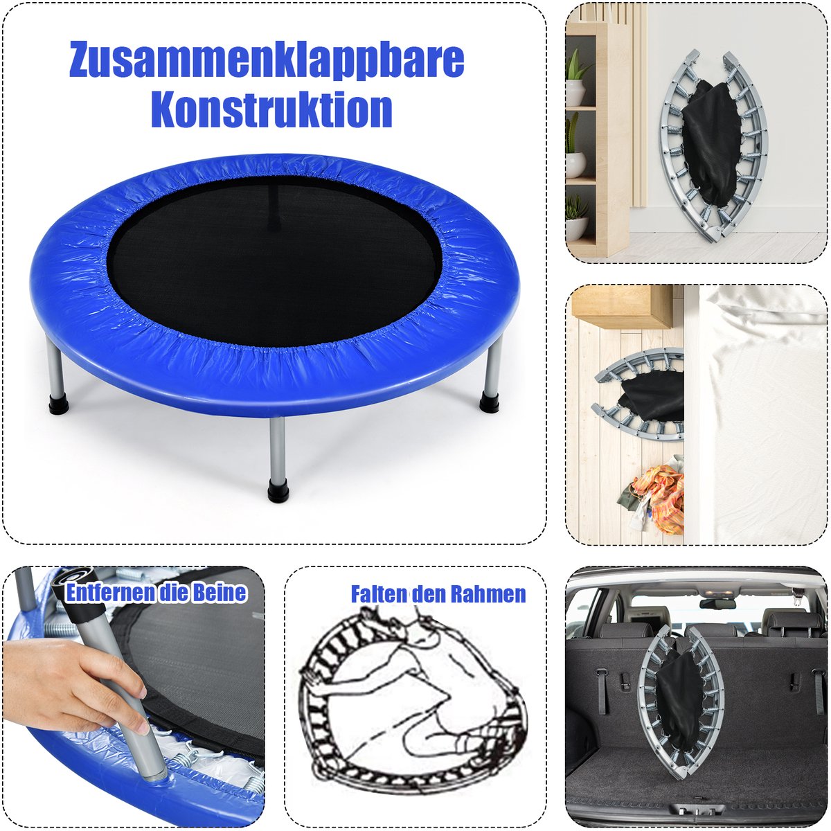 COSTWAY φ Mini-trampoline, 97 cm, opvouwbare trampoline, kindertrampoline tot 150 kg belastbaar, tuintrampoline, indoor- en outdoortrampoline voor kinderen en volwassenen — afbeelding 4