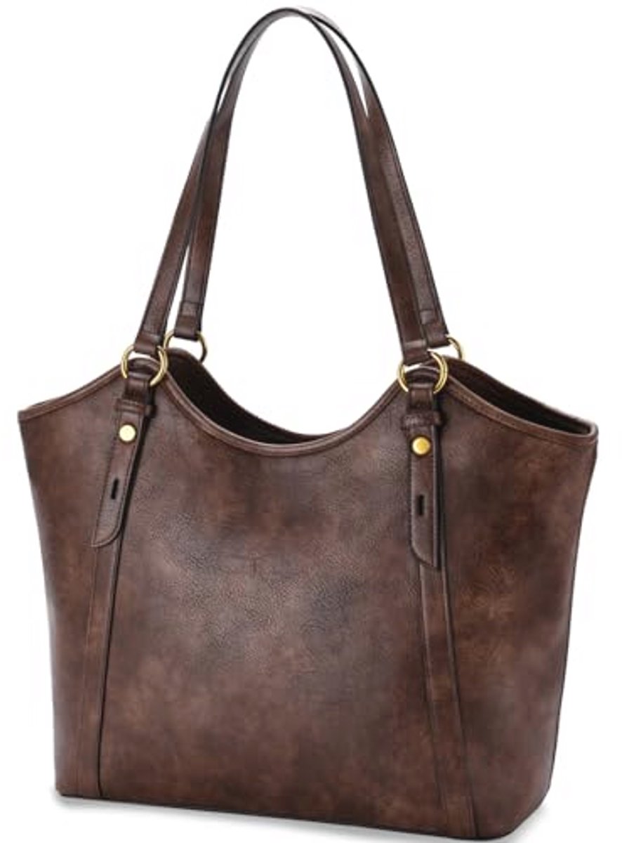 Leren Schoudertas voor Vrouwen - Vintage Tote Bag voor Universiteit en Werk - Lichtgewicht Laptop Tas tot 15.6 Inch