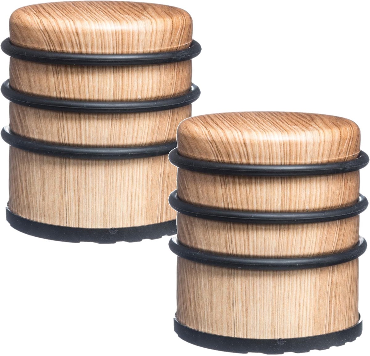 5Five Ronde deurstopper - 2x - houtlook - 7 x 8 cm - van metaal - Deurstop - Buffer