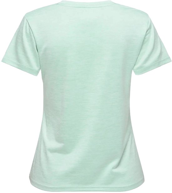 Lichtgroen t-shirt met V-hals, op een witte achtergrond.