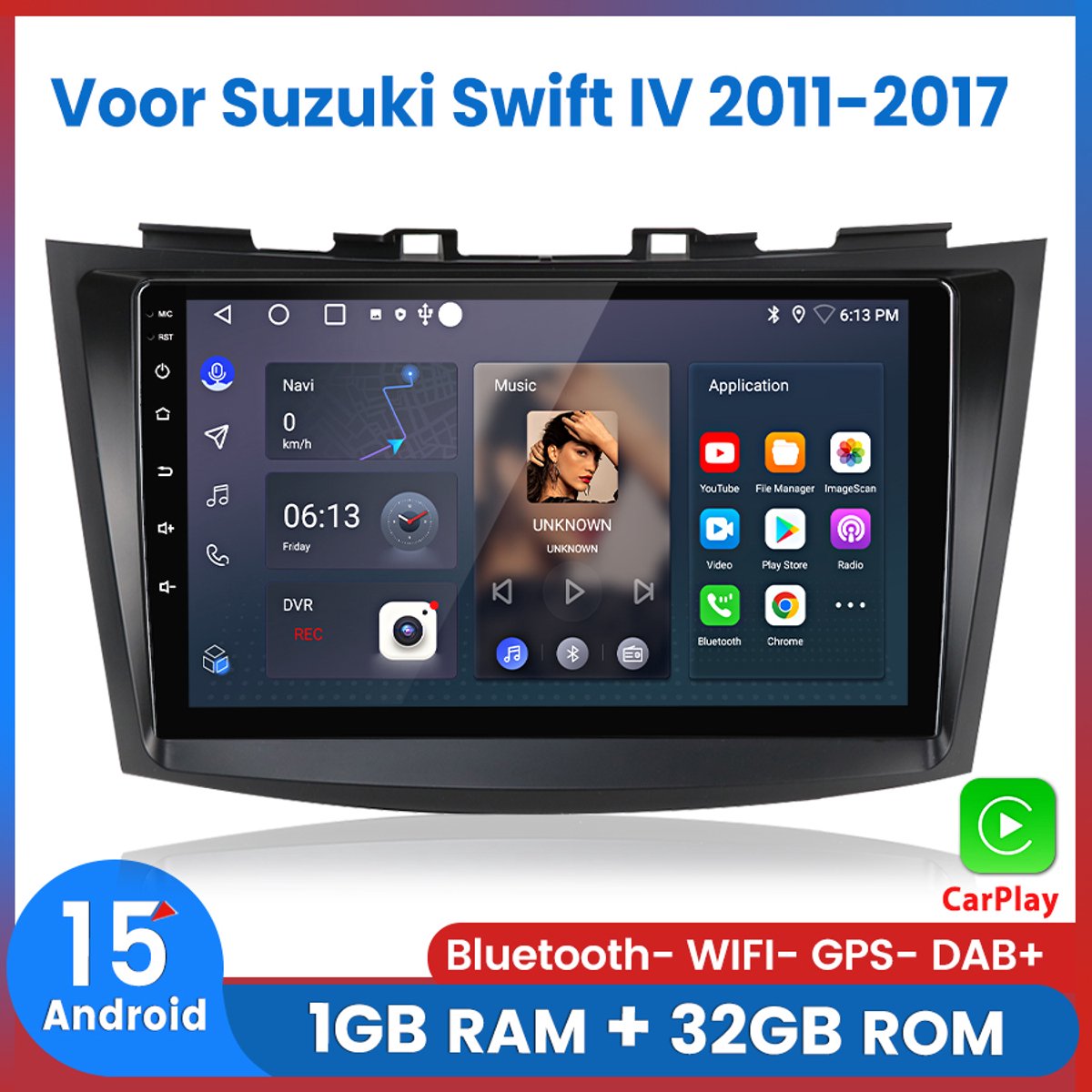 Awesafe Autoradio - Geschikt Voor Suzuki Swift IV 2011 t/m 2017 - Draadloos Apple CarPlay Android Auto - 1GB+32GB - Autoradio met navigatie GPS - Radio Scherm - Bluetooth Wifi - Touchscreen - 2011 2012 2013 2014 2015 2016 2017