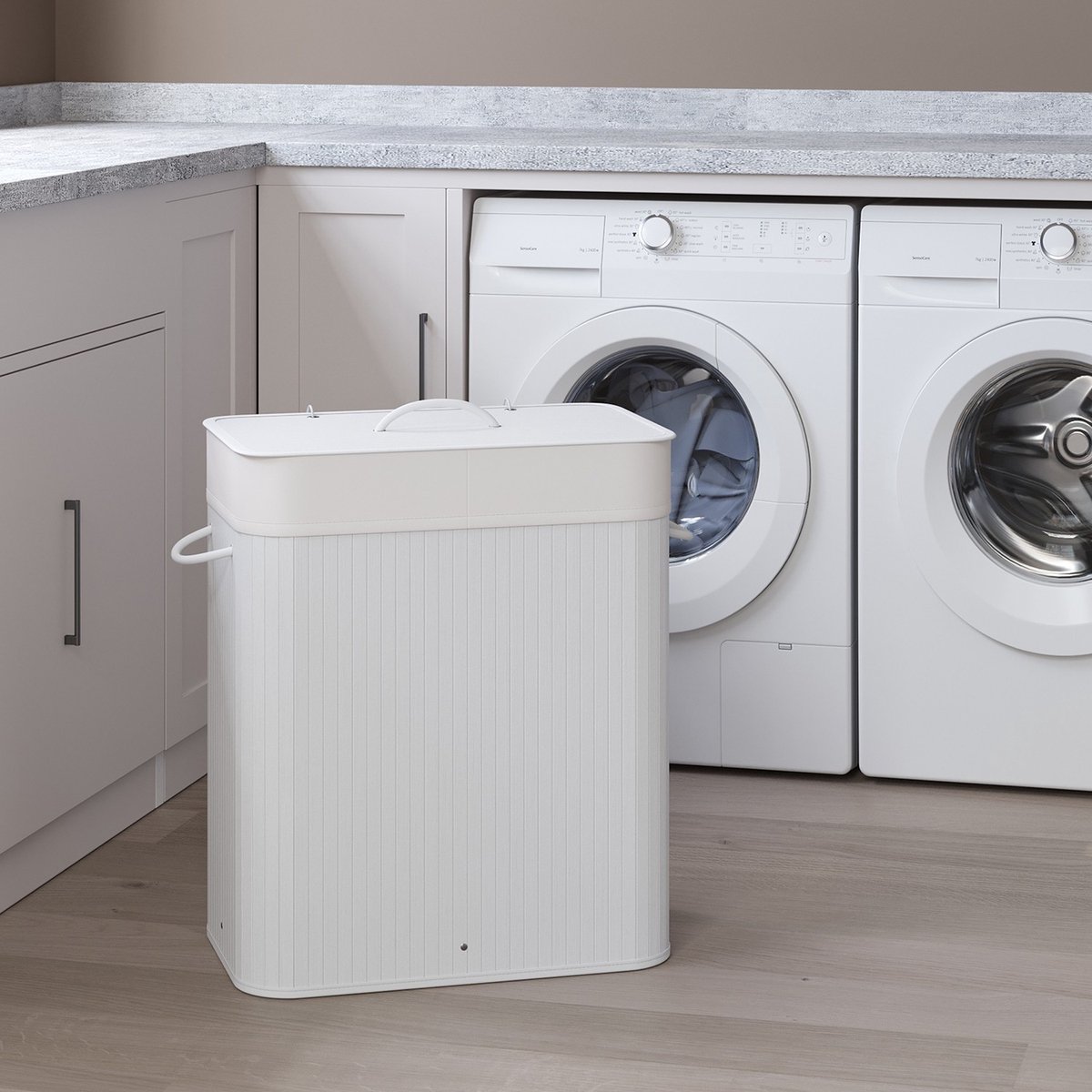 Wasmand – 100 L – Bamboe – Wit