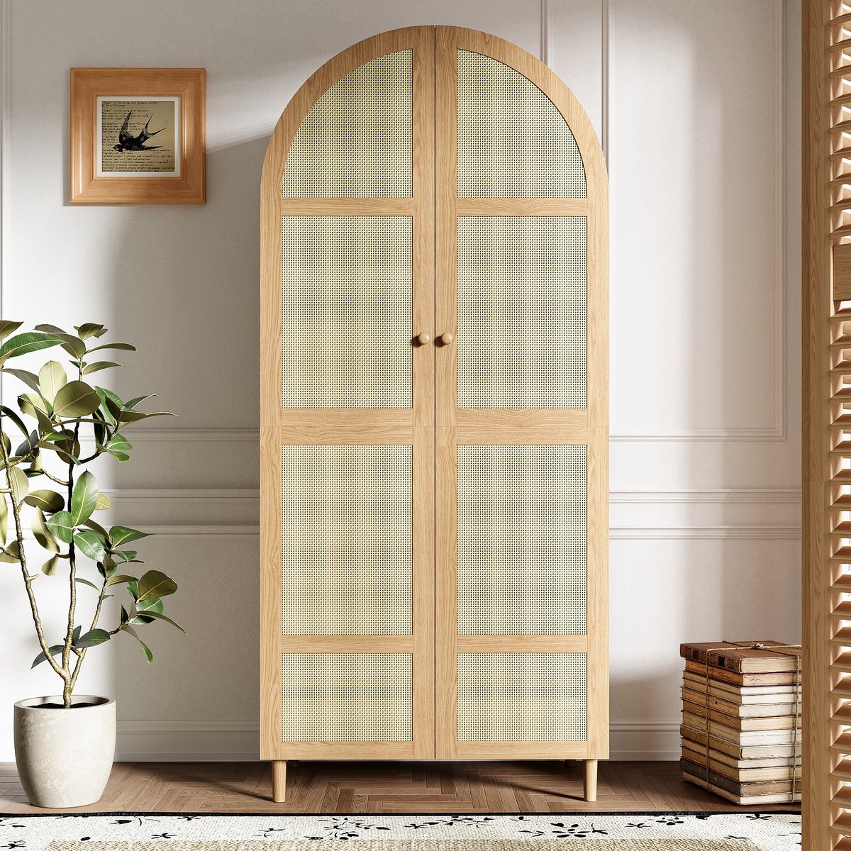 Clruro Kledingkast - Modern - Gebogen Deuren - Veel Opbergruimte - Met Kleerhanger en Lades - Geschikt voor Slaapkamer en Ingang Naturel