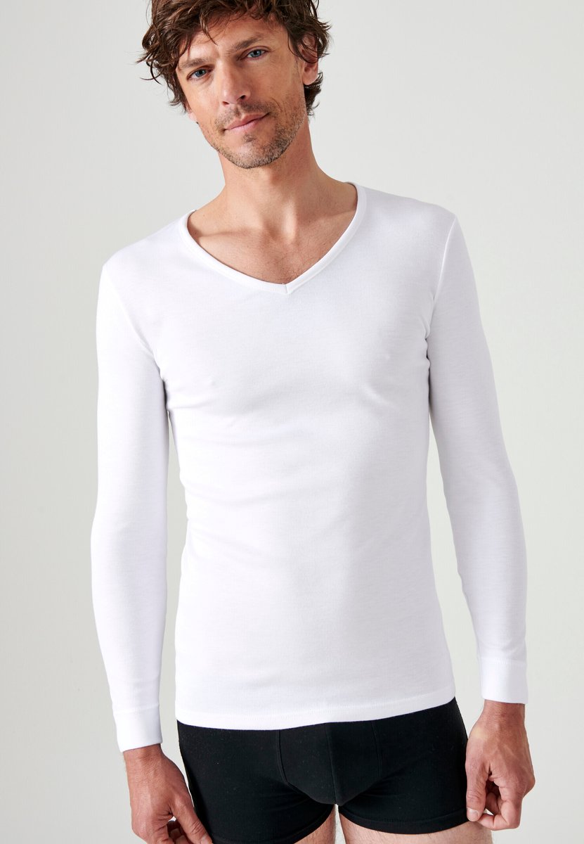 Damart - T-shirt met V-hals in interlock mesh Thermolactyl - Heren - Wit - (126-133) 3XL