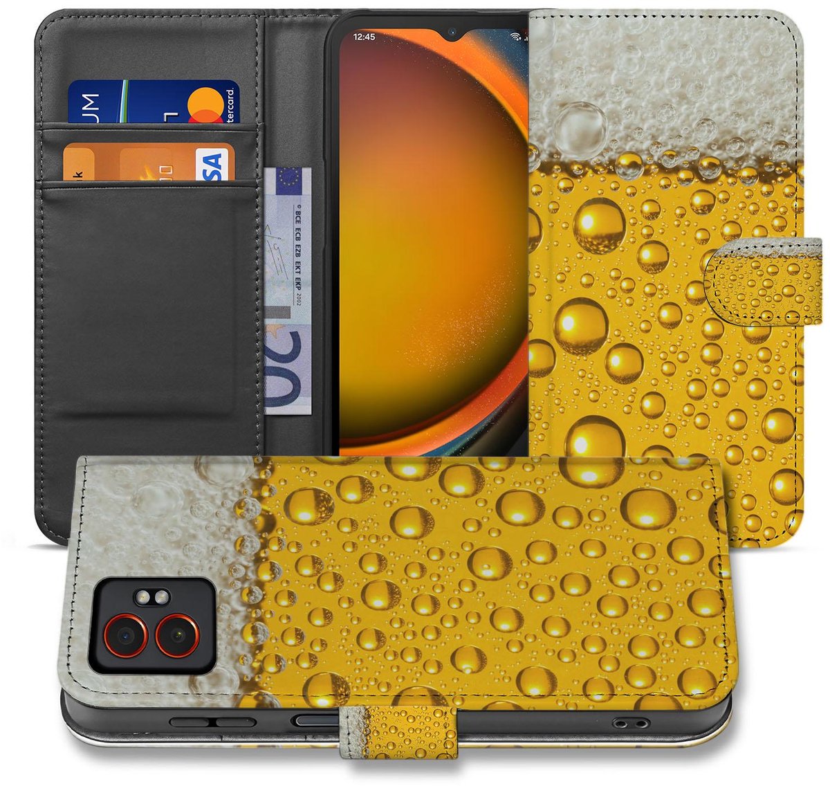 Bookcase Hoesje Samsung Galaxy Xcover 7 Pro Bier Print Geel Sluiting