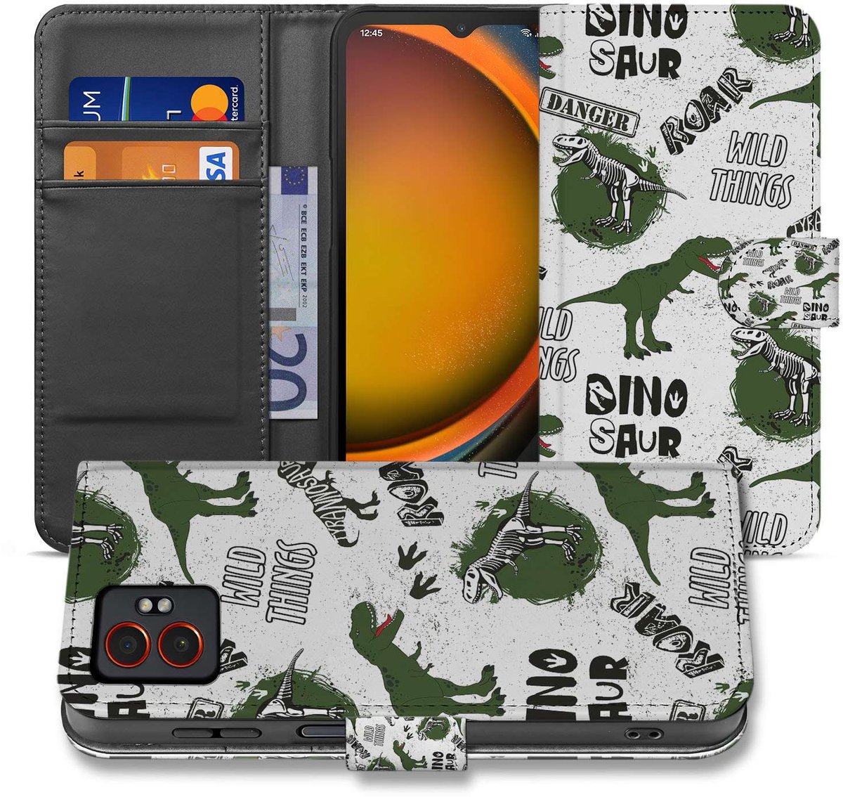 Portemonnee Hoesje Samsung Galaxy Xcover 7 Pro Dino Print PU Leer