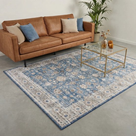 Flycarpets Burano Vintage Vloerkleed - Blauw - Laagpolig Tapijt Woonkamer - 160x230 cm