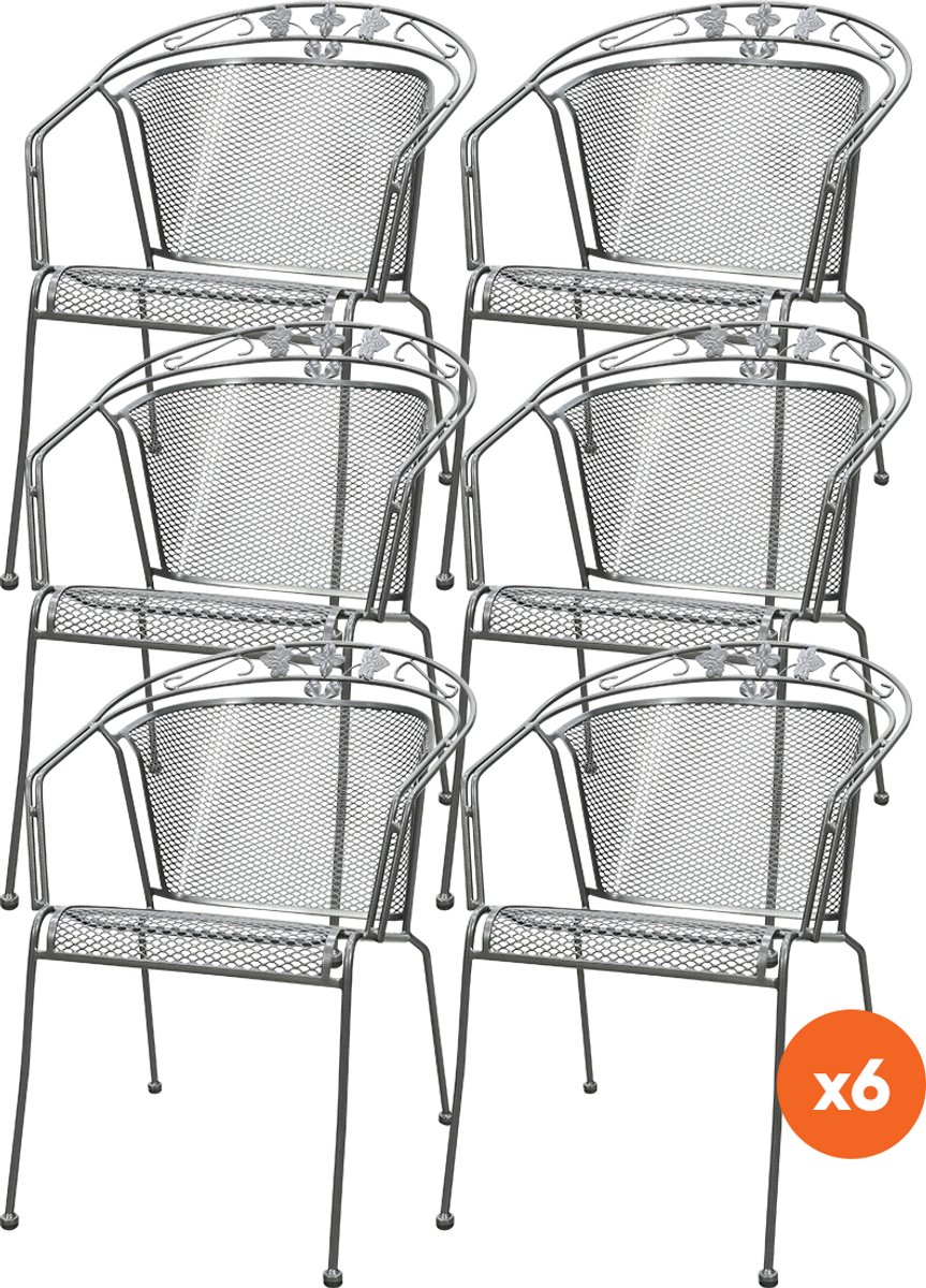 Set van 6 - Elegance strekmetaal stapelbare tuinstoel - Antraciet