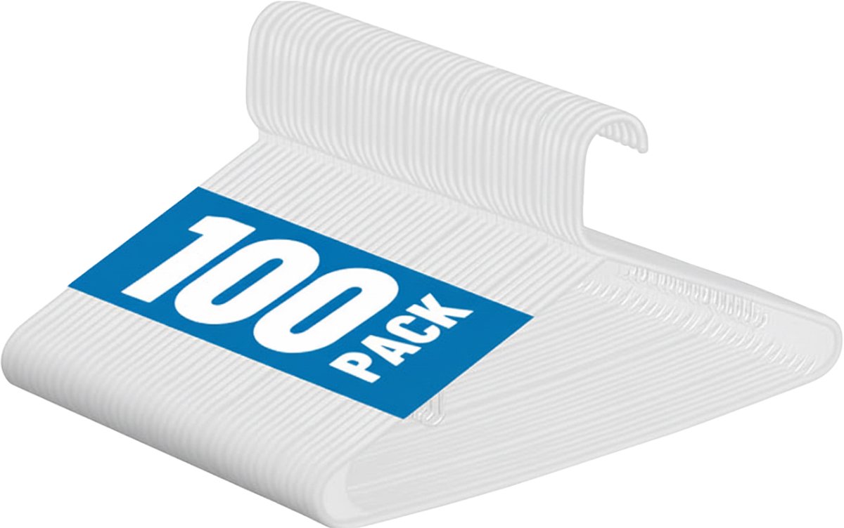 JustValue Kledinghangers - Kunststof - Anti-slip - Voor Nat en Droog Gebruik - 100 Stuks - Met Haak - Lichtgewicht - Voor Volwassenen - Huishoudelijk Gebruik - Wit