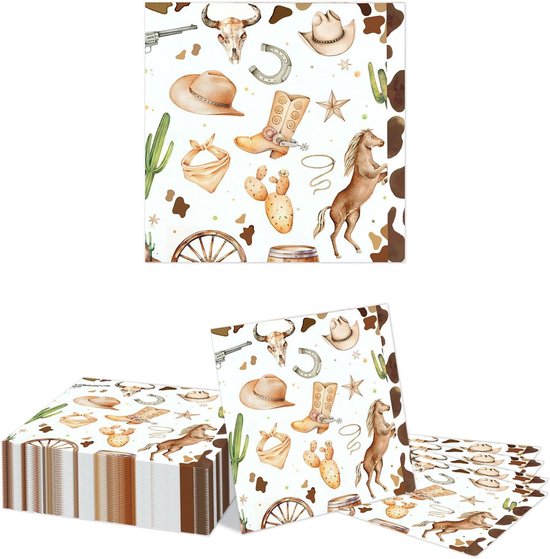 40 PCS Wild West Cowboy Party Servetten - Western Decoratie Accessoires - Jongens Verjaardag Babyshooter Feestdecoratie