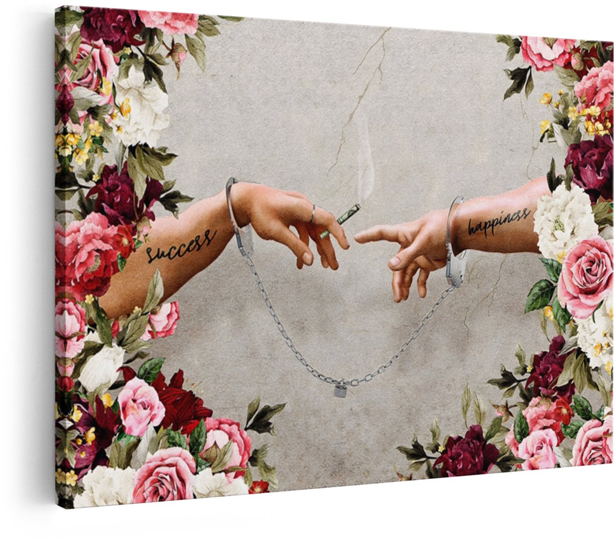 Artaza Canvas Schilderij Success En Happiness - 30x20 cm - Wanddecoratie Bloemen Modern - Muurdecoratie Industrieel - Pop Art Schilderijen
