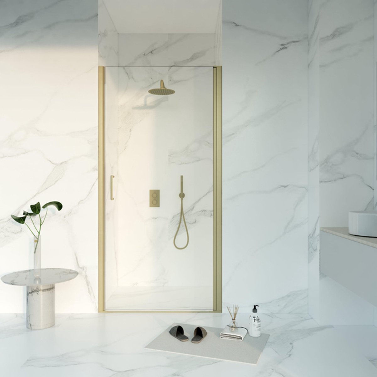 FugaFlow Eccelente Vetro Douchedeur - 70x200 - Profiel veiligheidsglas - anti kalk - Geborsteld Messing PVD (Goud)