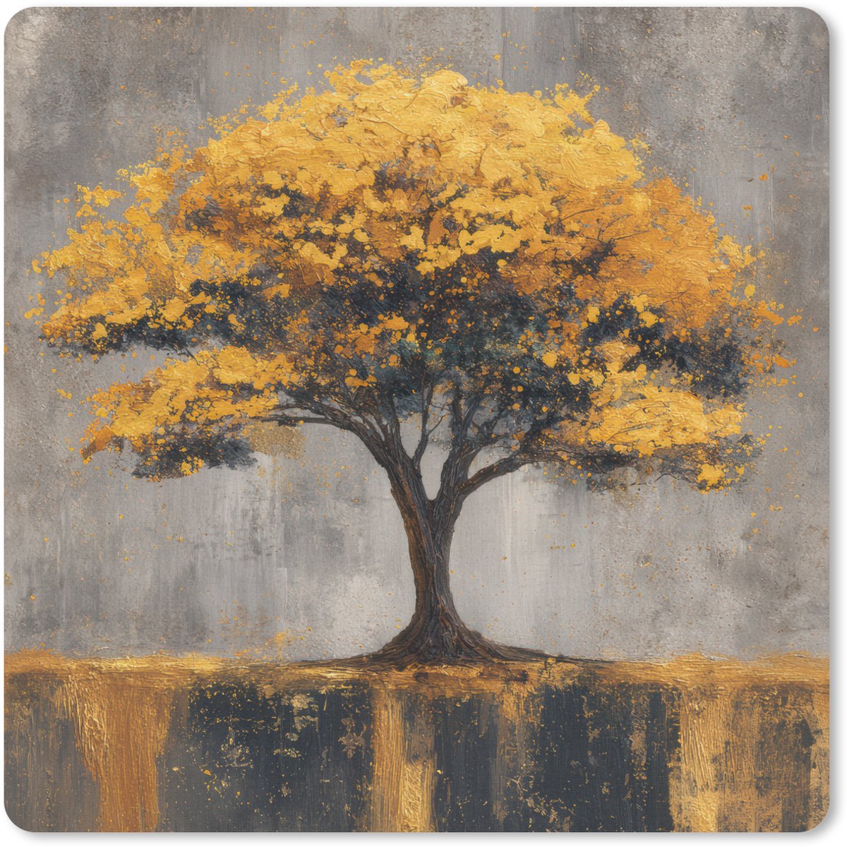 Muismat 20x20 cm - Mousepad Boom - Bladeren - Goud - Abstract - Muismatten