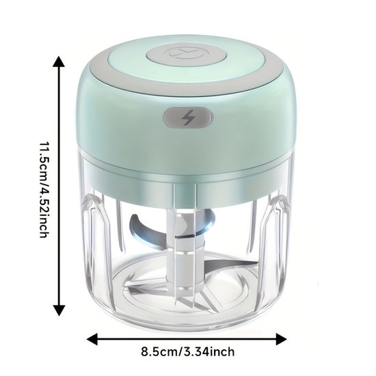 Mini keukenmachine 250 ml, vleesmolen, kleine keukenmachine met 3 roestvrijstalen messen, elektrische hakmolen, Geschikt voor vlees, groenten en fruit. van Merkloos — afbeelding 4