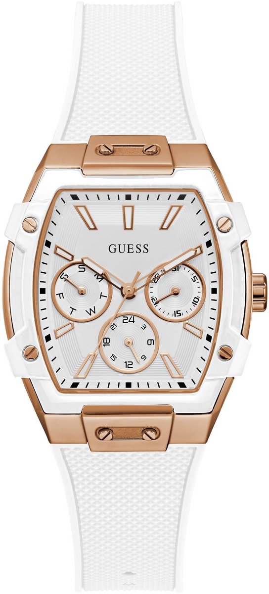 Guess Phoenix Quartz Analoog Horloge Wit Kast: 100% Gerecycleerd Kunststof | Armband: 100% Siliconen 35 mm GW0945L6