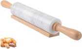 Deegroller met houten wieg en dikke handgreep - 47 cm (18,5") hoogwaardige polijstroller voor bakken - antiaanbaklaag - makkelijk schoon te maken - bakaccessoire pasta roller