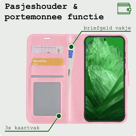 Étui pour Google Pixel 8a - Étui à rabat avec 2 films de protection d'écran - Étui pour Google Pixel 8a - Rose clair