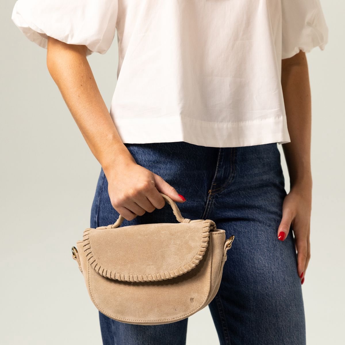 Manfield - Beige suède schoudertas