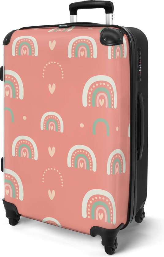 NoBoringSuitcases.com® - Grande valise enfant Arc-en-ciel - Cœurs - Motifs - Fille - Rose - Enfants - Bagage - Valise de voyage pour fille - Valise chariot - Valises 67cm