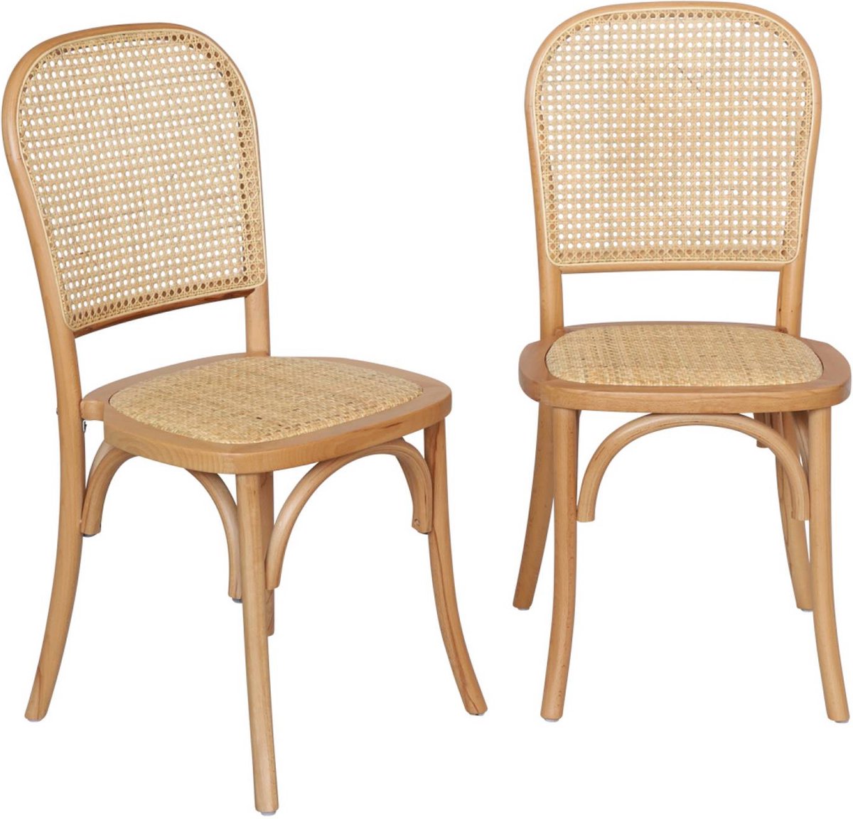 sweeek - Set van 2 vintage houten stoelen met zitting en rugleuning van rotan - montparnasse