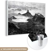 MuchoWow® Glasschilderij 60x40 cm - Schilderij acrylglas - Zwart-wit illustratie van Rio de Janeiro - Foto op glas - Schilderijen
