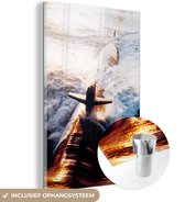 MuchoWow® Glasschilderij 20x30 cm - Schilderij acrylglas - Een onderzeeboot in actie - Foto op glas - Schilderijen