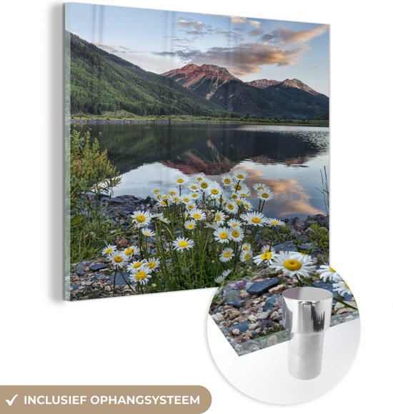 MuchoWow® Glasschilderij 90x90 cm - Schilderij acrylglas - Crystal Lake Amerika - Foto op glas - Schilderijen