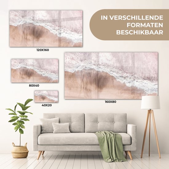 MuchoWow® Peinture sur verre 80x40 cm - Peinture sur verre acrylique - Mer - Plage - Rose - Nature - Photo sur verre - Peintures