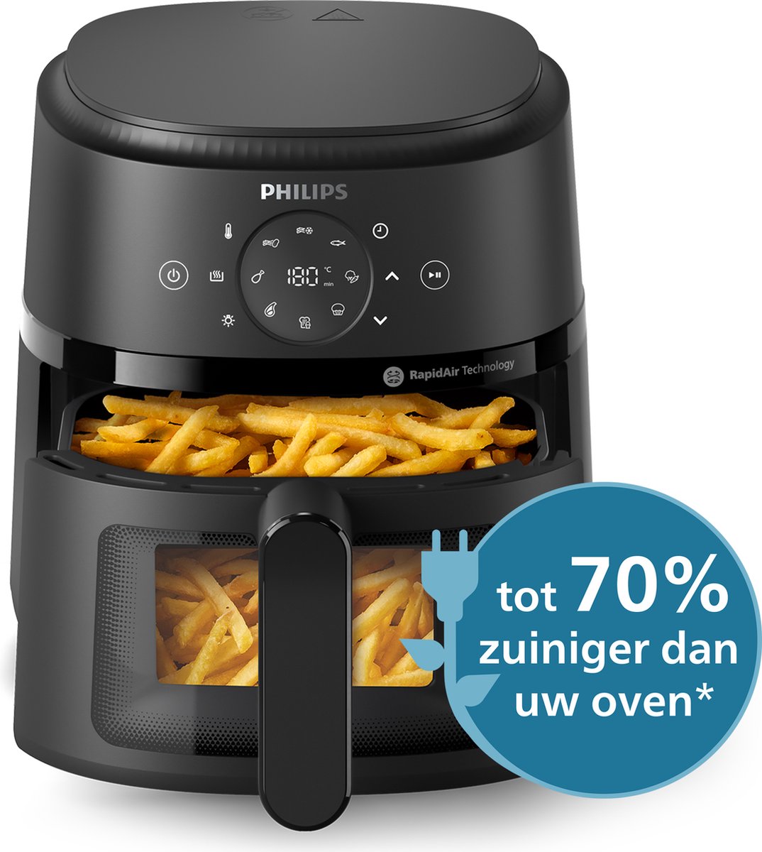 Philips 2000 Series Airfryer - NA210/00 - Kijkvenster - RapidAir - 3.2L - Tot 3 Personen - Zwart — afbeelding 4
