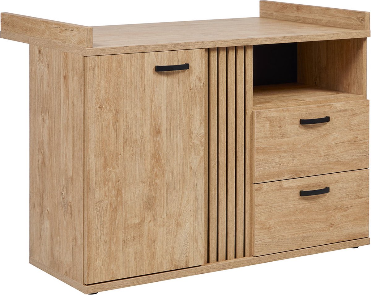 Commode Lilo Eiken - Breedte 130 cm - Hoogte 89 cm - Diepte 48 cm - Met lades - Met planken - Met openslaande deuren