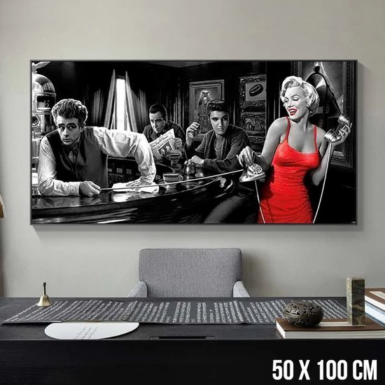 Allernieuwste.nl® Canvas Elvis Presley, Marylin Monroe, James Dean - Celebrities - Kleur - 50 x 100 cm
