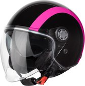 VINZ Jungbu Scooterhelm met zonnevizier / Jethelm met streep / Brommerhelm / Motorhelm / Helm Scooter Retro / Snorfiets helm / Snorscooter helm - Geschikt Voor Helmplicht Blauw Kenteken - Roze