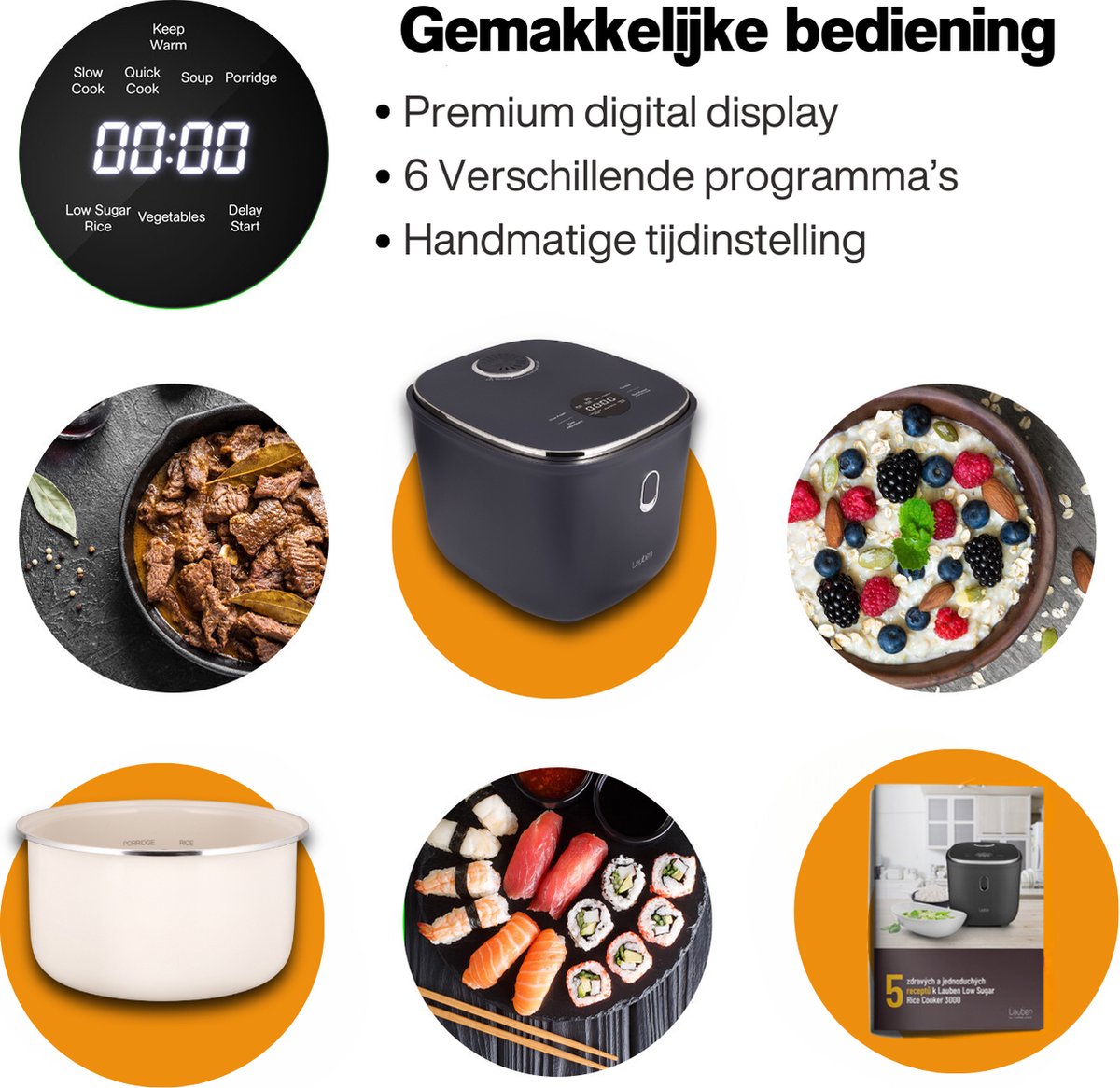 Lauben Low Sugar Rijstkoker 3L - 40% minder koolhydraten thumbnail 2