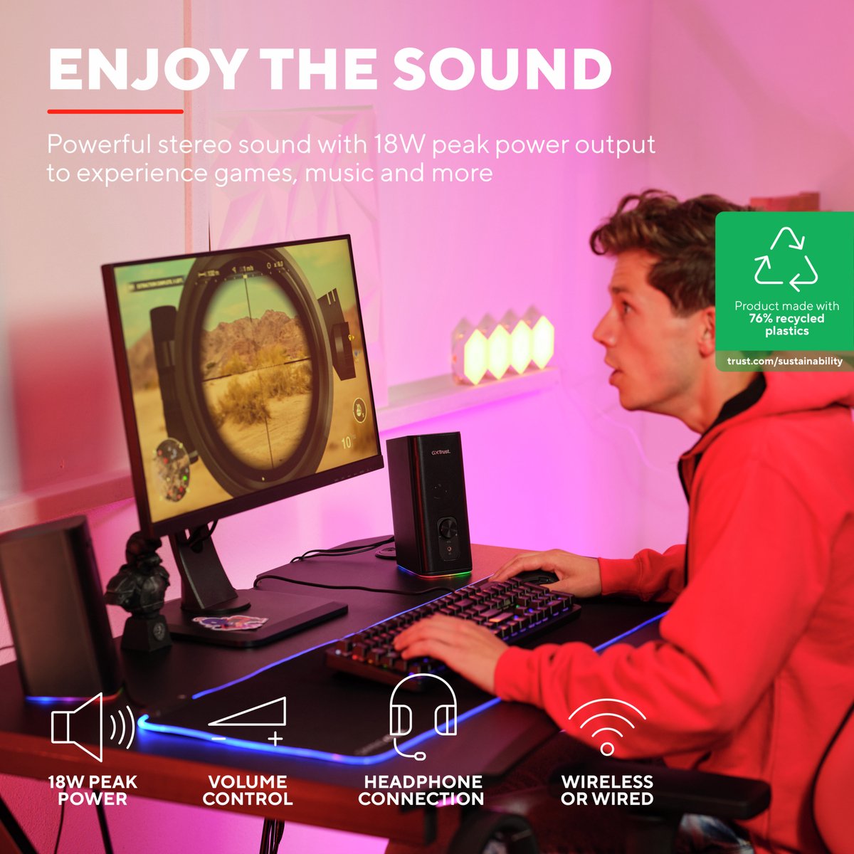 Trust GXT 612 Cetic - Multimedia Speakers - Gaming - Bluetooth - 2.0 - Zwart