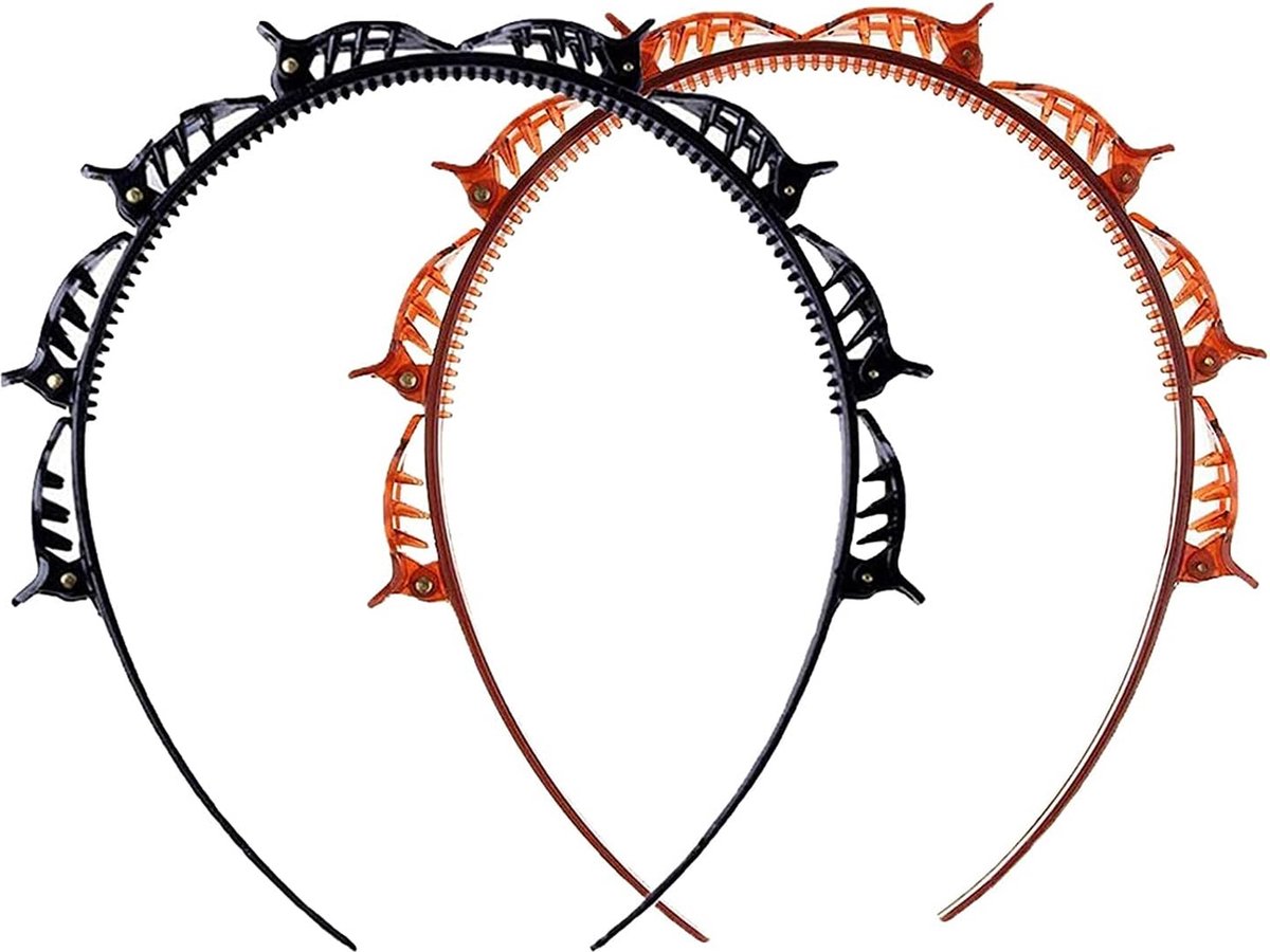 2 stuks haarband met klemme-Dubbellaags Twist Vlecht Hoofdband Haarband Diadeem met clips-Elegante hoofdband voor vrouwen en meisjes (zwart en bruin)