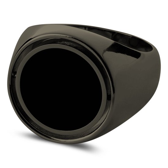 Makt | Chevalière tournante en acier inoxydable gunmetal noir et onyx noir
