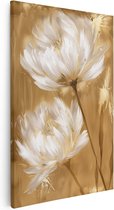 Artaza Canvas Schilderij Witte Bloemen op een Gouden Achtergrond - 20x30 - Klein - Foto Op Canvas - Canvas Print