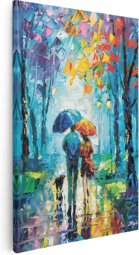 Artaza Canvas Schilderij Paar Paraplu's Houden in de Regen - Foto Op Canvas - Canvas Print