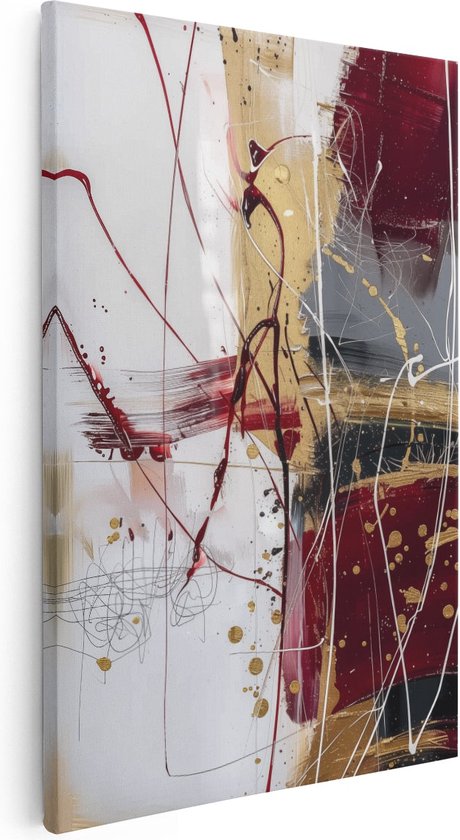 Artaza Peinture sur toile abstraite avec rouge, or et Zwart – 80 x 120 – Groot – Photo sur toile – Impression sur toile